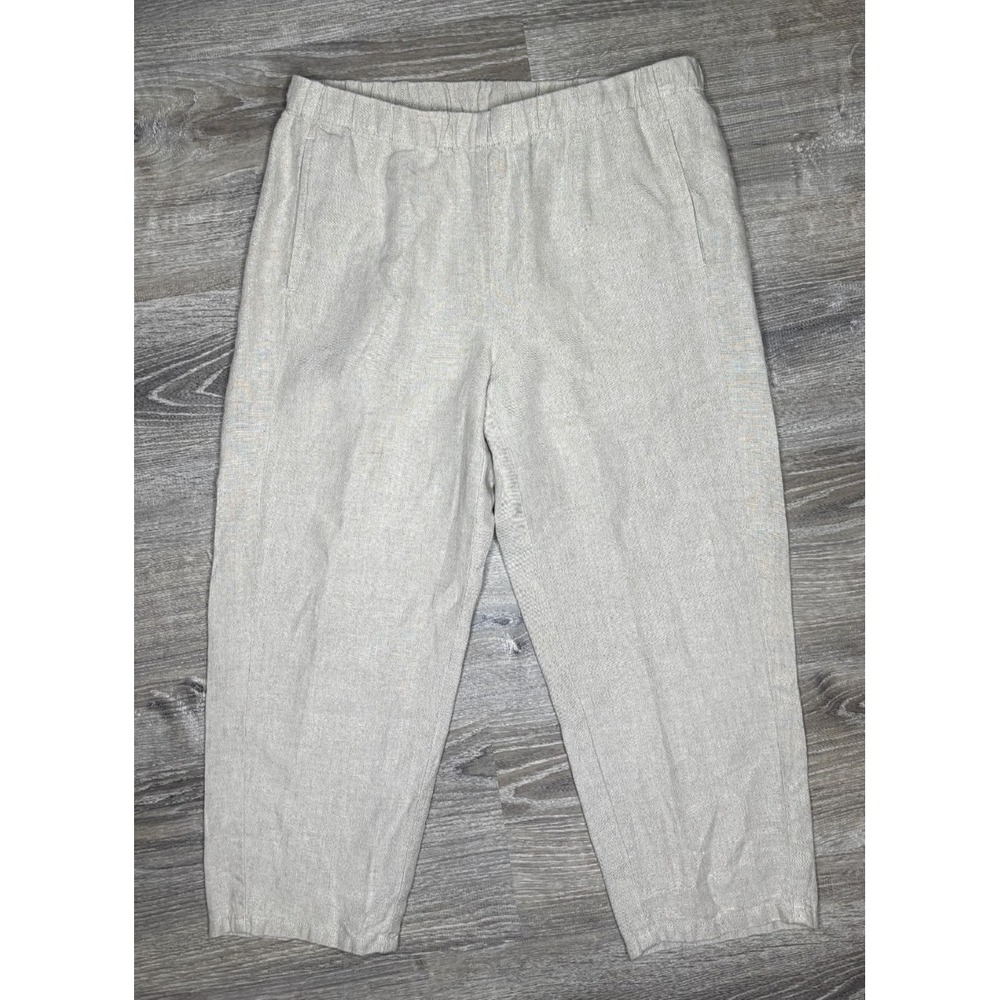 J Jill Love Linen Capri Pull-On Pants‎ Beige Lightweight Lagenlook Preppy Small